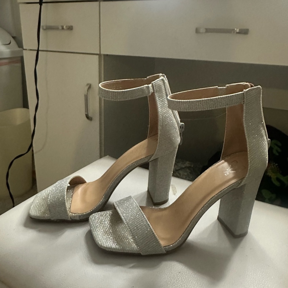 Silver Glitter High Heel Sandals
